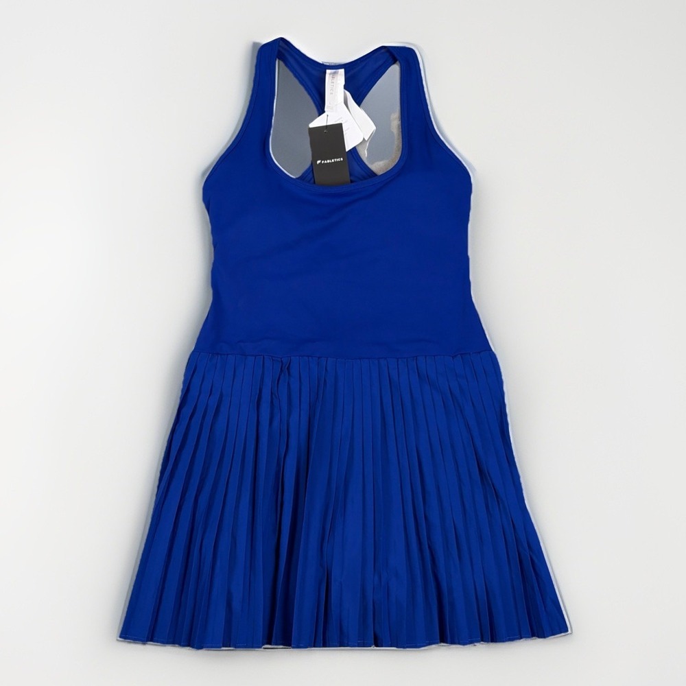 Fabletics Dress Womens Large Blue Pleated Tennis Racerback Tank Athleisure NWT